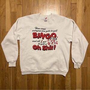 Vintage Bingo White Long Sleeve Sweater Crewneck XL Jerzees